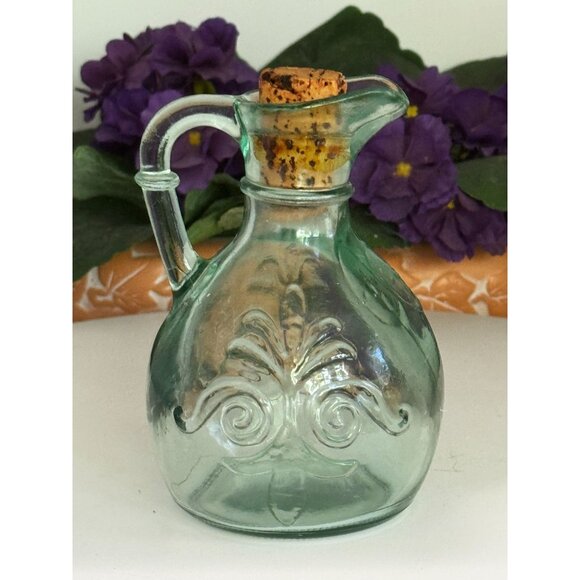 Vintage Green Glass Cruet / Decanter With Cork Stopper - Picture 1 of 10